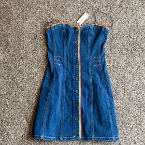 NEW Pilcro Button Front denim strapless dress Rainbow XS $158 RV Anthropology